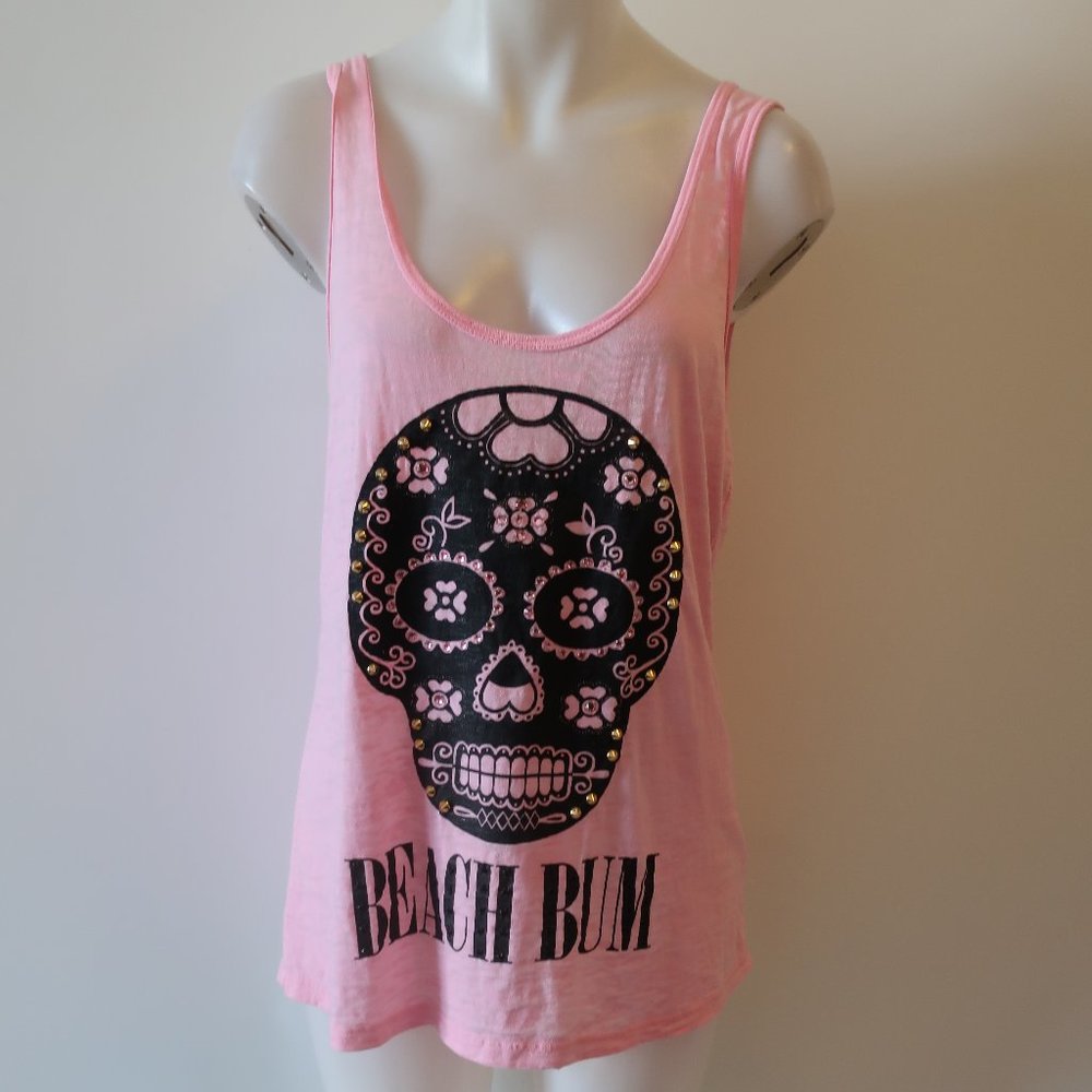 NWT E.VIL SKULL RHINESTONE STUD BEACH TANK TOP M *